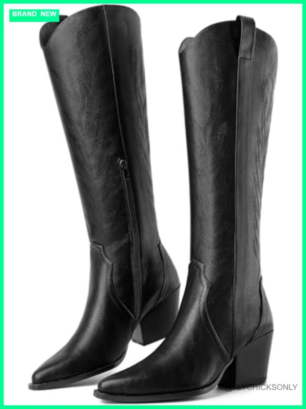 Women's Platform Knee High Heeled Boots Embroidered Western Cowboy Lace Up